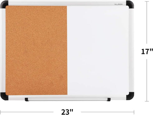 VUSIGN White Board and Cork Board Combination, 17" x 23" Dry Erase Board and Corkboard Combo for Home or Office