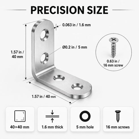 FZSFVAQ 16PCS 64 90 Set, Stainless Steel L Brackets with Screws, Degree Right Angle Corner Brace Metal Corner Brackets