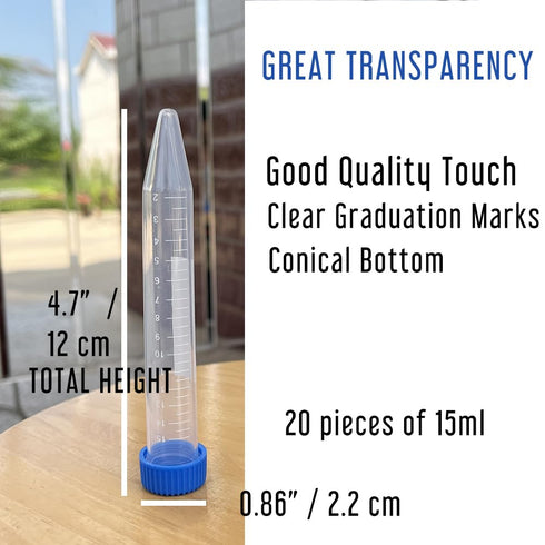 15 ml Leakproof Graduated Cryovials with Plastic Screw Top Vials, Centrifuge Tubes Laboratory Test Tubes (15 ml Conical Bottom of 20 Pieces)