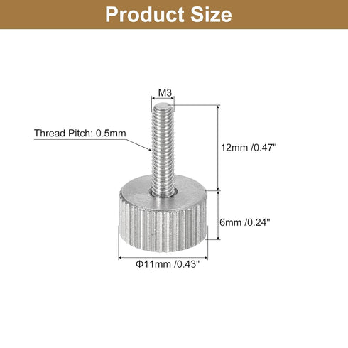 uxcell M3x12mm Knurled Thumb Screws, 5pcs 304 Stainless Steel Flat Knurled Head Fully Threaded Thumb Screws Bolts Grip Knobs Fasteners