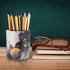 WAVEYU Marble Pen Holder for Desk - Large PU Leather Multi-Functional Organizer Cup for Office, Classroom, Home