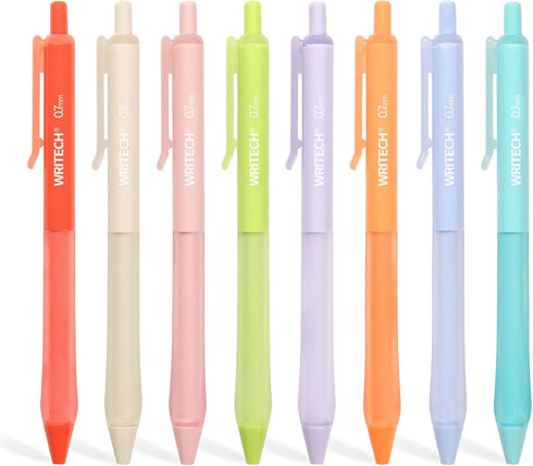 WRITECH Retractable Gel Ink Pens, Fine Point 0.7mm, Assorted Color Soft Grip, 8ct Extra Smooth Writing Set