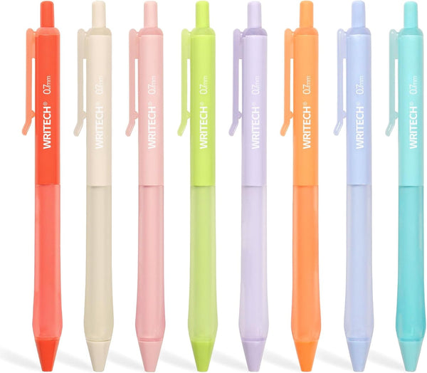 WRITECH Retractable Gel Ink Pens, Fine Point 0.7mm, Assorted Color Soft Grip, 8ct Extra Smooth Writing Set