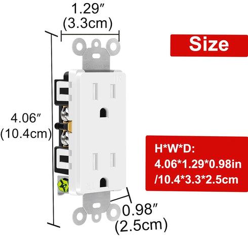 Greencycle 4 Pack White 110V Outlet, 15 Amp Decora Tamper Resistant, 5-15R, 3 Wire Square Wall Plug, Residential