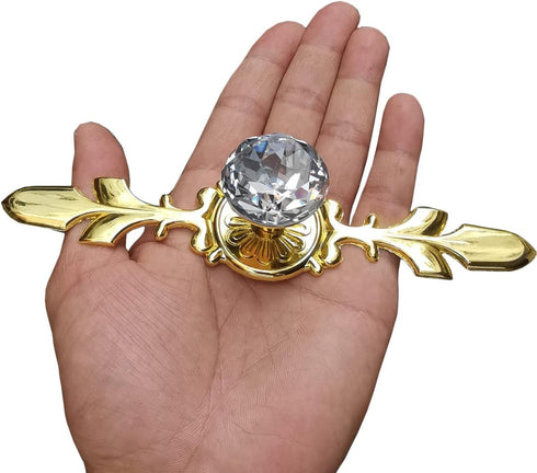 5 Pack Large Diamond Clear Crystal Glass Decorative Knobs with Plate for Kitchen Office Decoration