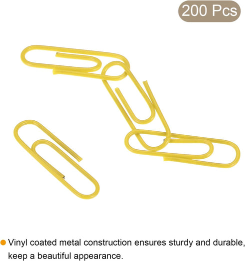 MECCANIXITY Paper Clips - Small Size 1.1 Inch Vinyl Coated - 200 Count for Organize Office Home Yellow