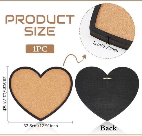BENECREAT Heart Cork Board, 12.9x11.8inch, 0.8inch Thick Wall Mounted Bulletin Display Board for Brooch Pin Storage,