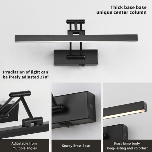15.7' Inch Dimmable Picture Light Battery Operated Long Rechargeable Wall Sconce LED Library Light with Swing Arm