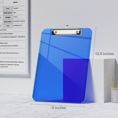 Piasoenc 6 Pack Plastic Clipboards - Translucent Purple Clipboard with Ruler, Office & School Supplies, 12.5 x 9 Inches