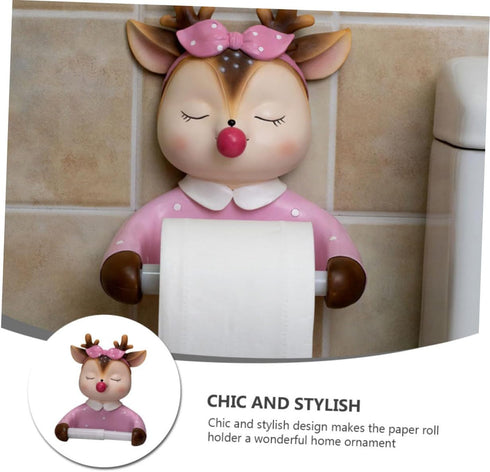 Uonlytech Decorative Cartoon Toilet Paper Holder Pink Wall-Mounted Roll Paper Rack Bathroom Tissue Dispenser for Home