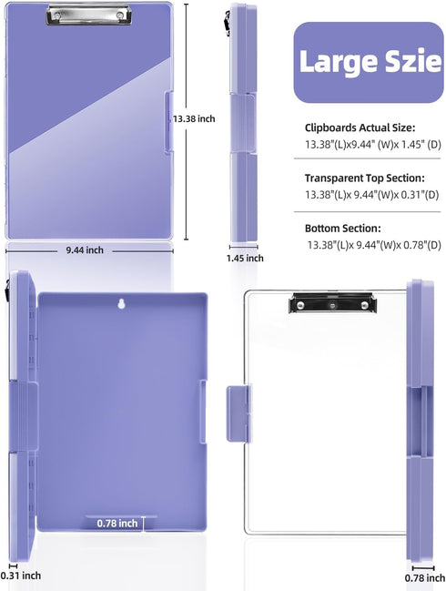 Clearview Clipboard with 2 Storage, Heavy Duty Dry Erase 8.5x11 Clipboards with Pen Holder, Light Purple