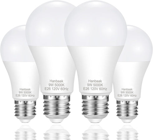 E26 LED Bulb, 60W Equivalent, 9W Medium Screw Base, Non-Dimmable, Daylight White 5000K, 4 Packs