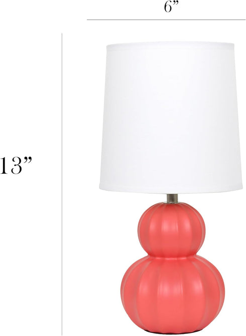 LT1162-ORG 12.5" Simple Designs Chic Glow Stacked Double Gourd Ceramic Table Lamp, for Bedroom, Office, Living Room