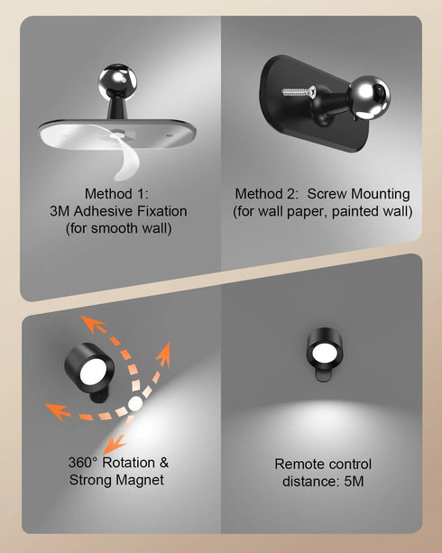 360 Dimmable, 3000mAh 3 1 Pack, LED Wall Lights Rotation Rechargeable Cordless Wall Sconces Light, Color Temps & Remote