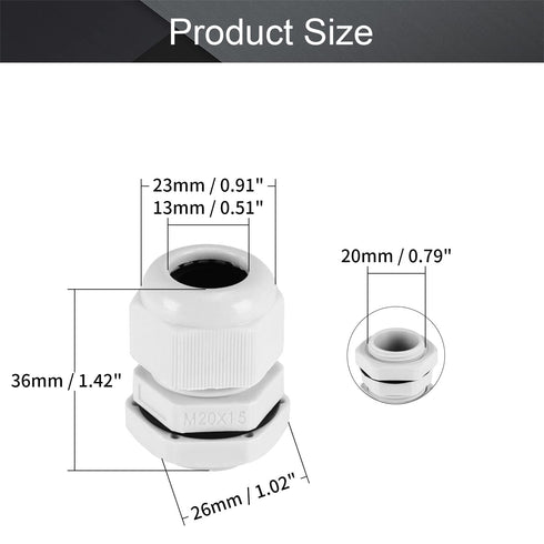 Fielect 4Pcs M20 Cable Gland Plastic Waterproof Cable Glands Joints Adjustable Connector White for 6-12mm Dia Cable