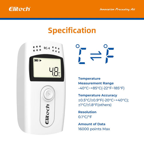 Elitech Digital Temperature Data Logger Medical Refrigerator Thermometer, Vaccine Fridge Temperature Monitor RC-4