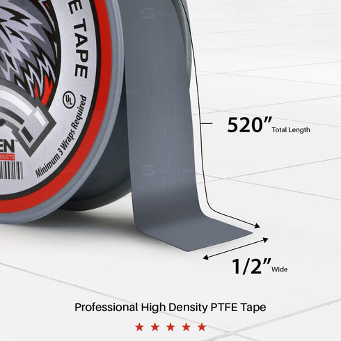 Supply Giant UUD12520H-5 PTFE Thread Seal Tape for Plumbers, Gray 1/2 Inch x 520 Inch (Pack of 5 Rolls), 1/2, 5 Piece by RAVEN