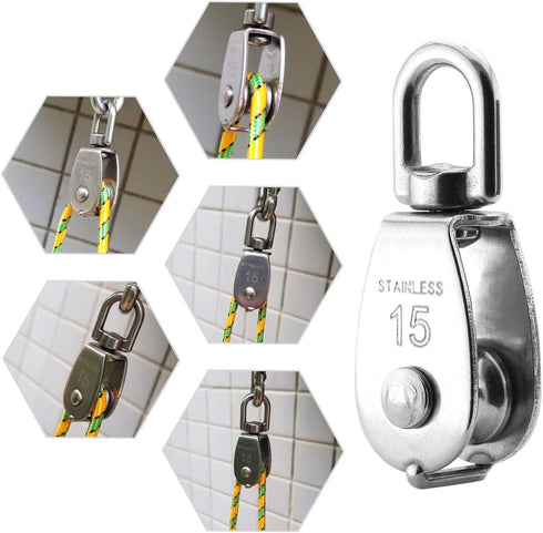 2PCS Lifting Single Pulley - Stainless Steel Heavy Duty Swivel Rope Pulley Block M15