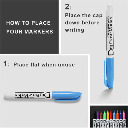Volcanics Dry Erase Markers - Low Odor Fine Whiteboard Markers, Thin Box of 12, 10 Colors