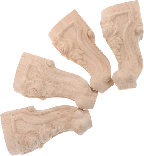 4pcs Solid Wood Furniture Legs Carved Wood Feet Short Wooden Table Legs