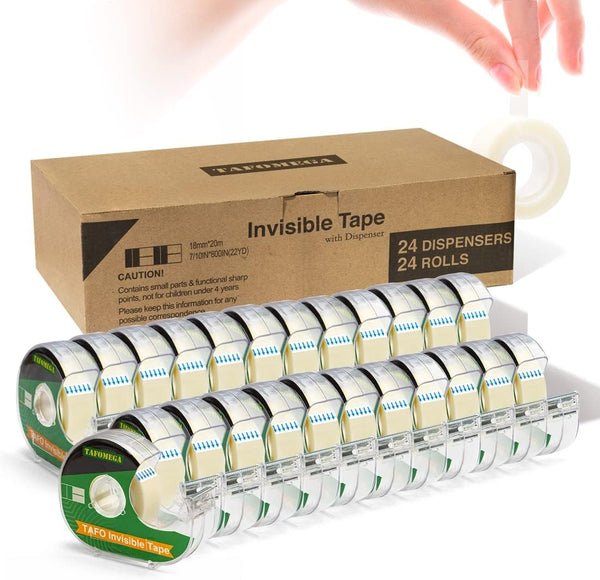 Clear Tape Rolls - 24 Packs of Writable Magic Invisible Tape, Frosted Gift Wrap Tape, 7/10 X 800 Inches