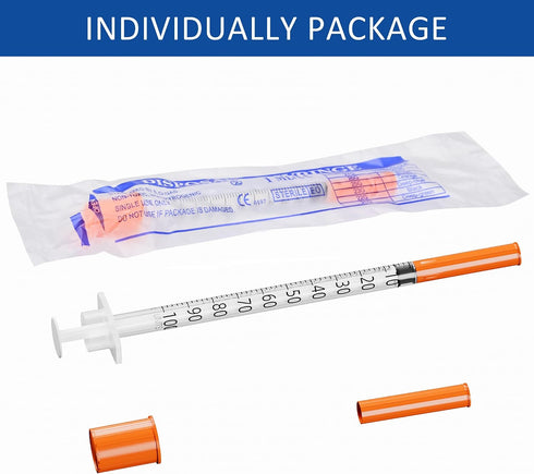U-100 1ml 32G 1/4 Inch(6mm) Pack 100 Syringe , Syringes for Lab Supplies Dispensing Supplies, Individually Wrapped