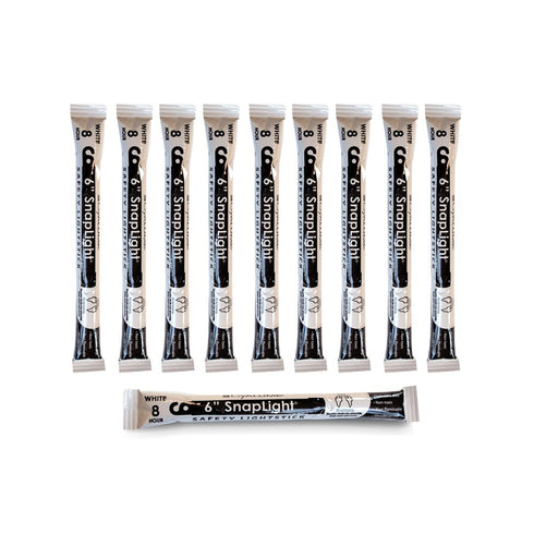 Cyalume White Emergency Glow Sticks - Premium 6” SnapLight, 8 Hour Duration, Bulk Pack of 10