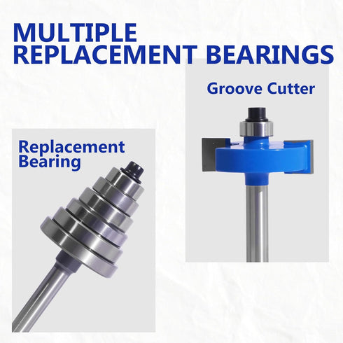 4Pcs 1/4" 6 Set, 1/16", 1/8", 3/16", 1/4", 5/16", 3/8" 1/2" 1/4" MNA Rabbet Router Bits Shank with Bearings Bearings