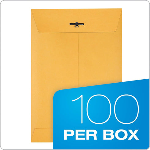 Quality Park 6 x 9 Clasp Envelopes, 100 per Box, Kraft Paper with Clasp and Gummed Closures