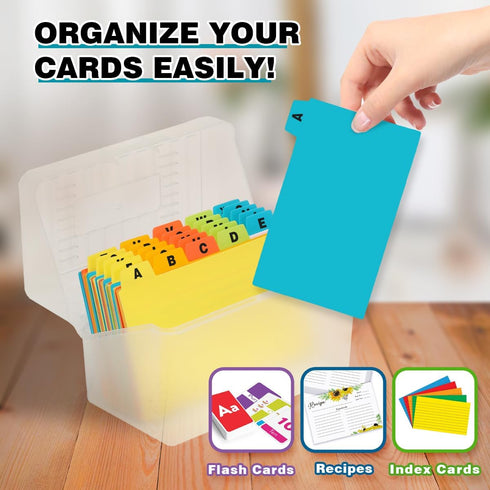 H4D 3x5 Inches 25 Index Card Holder with Plastic Dividers, Clear