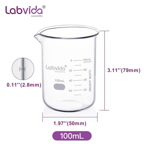 10pcs 100ml Upgraded Thick Glass Beakers, Griffin Low Form Set with Double Scale, 3.3 Boro, LVA024