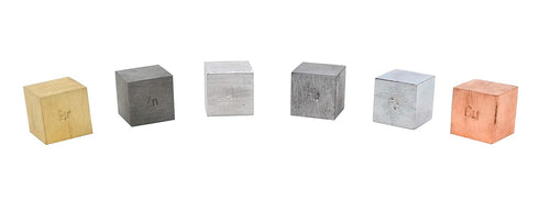 EISCO Density Cubes Set - 6 Metals: Brass, Lead, Iron, Copper, Aluminum, Zinc - 0.8" Sides