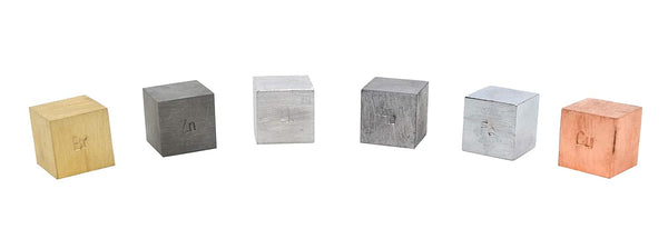 EISCO Density Cubes Set - 6 Metals: Brass, Lead, Iron, Copper, Aluminum, Zinc - 0.8" Sides
