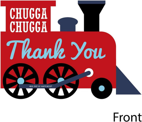 Set 12 Big Dot of Happiness Railroad Party Crossing - Shaped Cards - Steam Train Birthday or Baby Shower Thank You Note