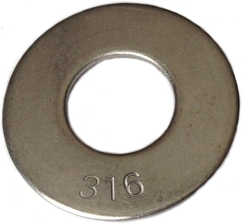 Type 316 Stainless Steel Common Flat Washers Size 3/8" (Pack of 100 pcs) Marine Bolt Supply