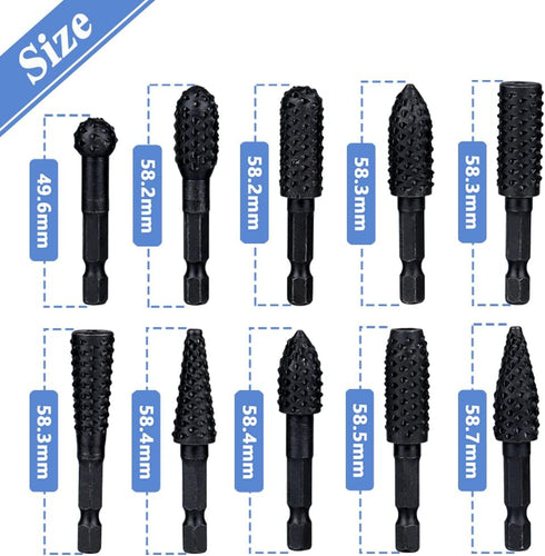 Mesee 10 Pieces Rotary Burr Rasp Set, 1/4 Inch Hex Shank Quick Change Wood Carving Drill Bits