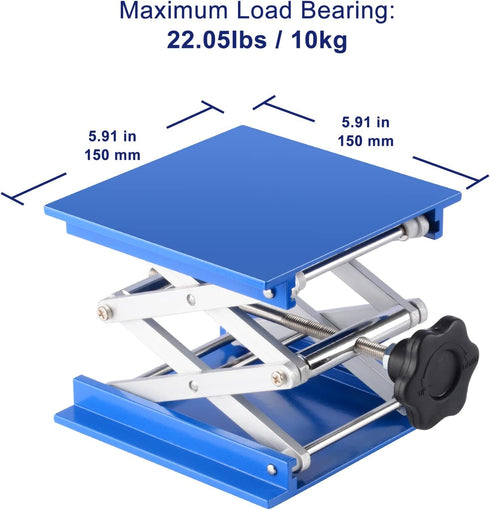 Lab Jack, 6x6 inch Anodized Aluminum Laboratory Support Jack with 10 KG Support Weight, 2.4 to 10.2 inch Lift
