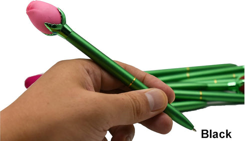 Maydahui 24PCS Colorful Rose Flower Ballpoint Pens Novelty Floral Retractable Metal Pens 4 Colors Black Ink for Office