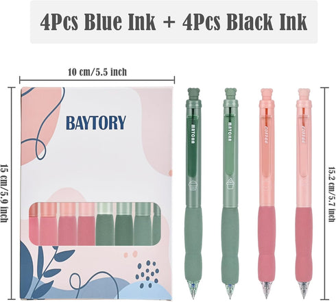 BAYTORY 8 Pcs Retractable Erasable Gel Pens, 4 Blue & 4 Black Ink 0.5mm Fine Point with Cute Eraser