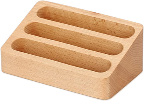 Wood Business Card Holder Desk - 3 Grids Wooden Business Card Display Stand for Office and Home (3 Packs)