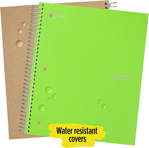 Five Star Spiral Notebooks, 3 Subject, 150 Sheets College Ruled Paper, 11" x 8-1/2", 2 Pack, Gray Lime (38819)
