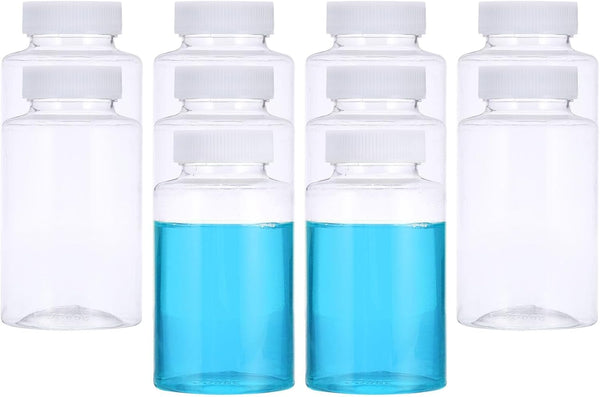 PATIKIL 10 Pcs 300ml Reagent Bottles, Transparent PET Wide Mouth Round Bottles with Screw Cap for Lab Storage