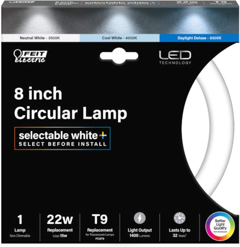 FC8/3CCT/LED Dimmable 8" Bulb; 1400 15 25000 120V Feit Electric Non Indoor LED Circline Light Warm White, Cool White