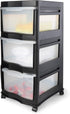 Life Story Classic 3 Tier Shelf, Standing Plastic Storage Drawers and Organizer with Wheels for Home, Black/Clear