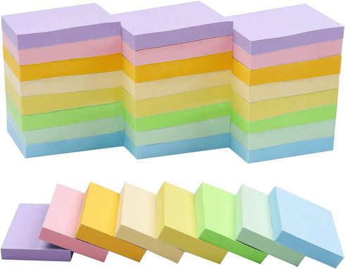 Vanpad Sticky Notes, 1.5x2 Inches, Light Colors Self-Stick Pads, 24 Pack, 75 Sheets/Pad