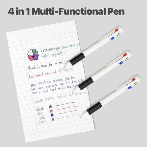 Cambond 4-in-1 Multicolor Pen 1.0mm, 4-Color Retractable Ballpoint Pens for Office School Supplies, 5 Pack (White)
