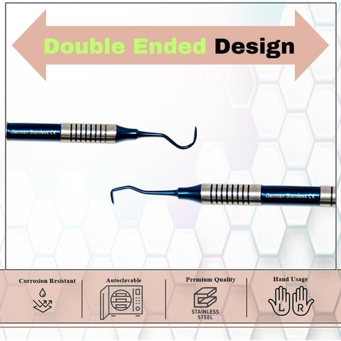 HIGH TECH INSTRUMENTS U15/30) Dental Curette Hollow Handle, Blue Titanium Coated Professional Teeth Cleaning Calculus