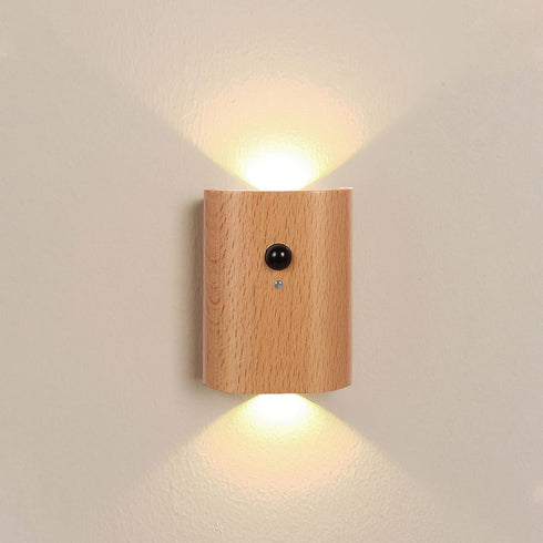 LANDGOO 1-Pack Wood Step Light with Motion Sensor, Rechargeable Stair Night Light,