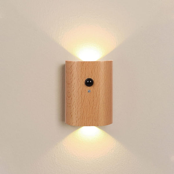 LANDGOO 1-Pack Wood Step Light with Motion Sensor, Rechargeable Stair Night Light,