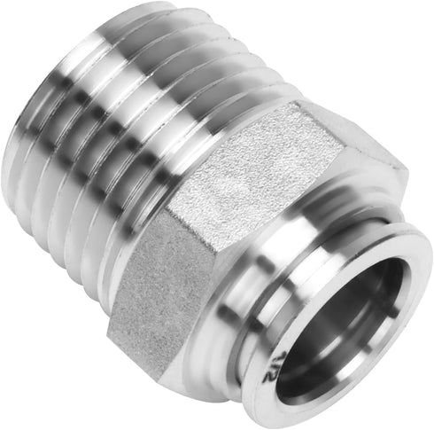 Push to Connect Fitting - 304 Stainless Steel Male Straight 1/2" Tube OD x 1/2" NPT Thread Pneumatic Fitting (Pack of 5)